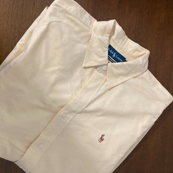 Ralph Lauren Mens XL Yellow Short Sleeve Button Down Classic Logo Cotton - Picture 3 of 9